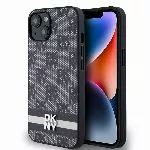 DKNY PU Leather Checkered Pattern and Stripe kryt pro iPhone 13 - Černý