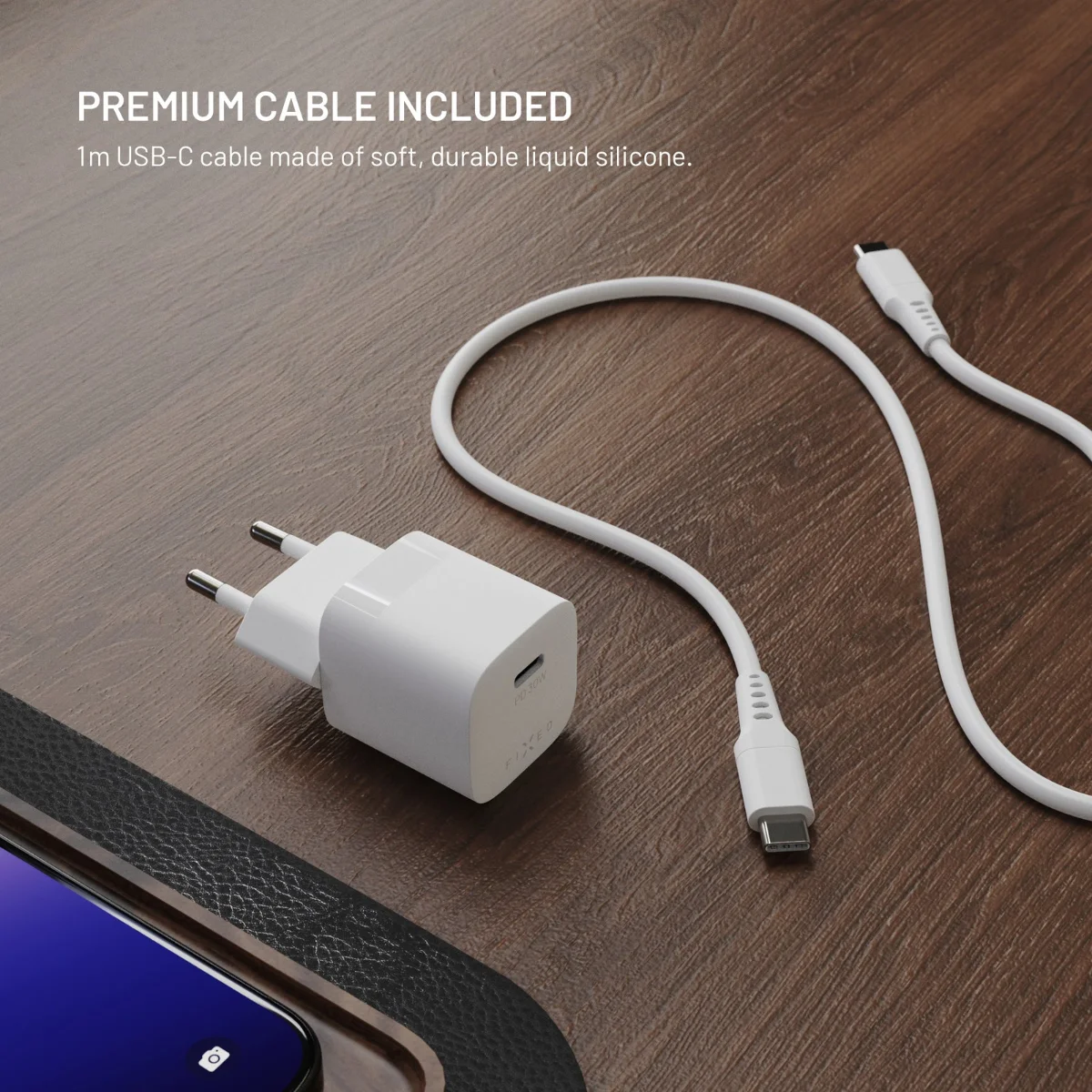 FIXED Mini GaN USB-C nabíječka 30 W s kabelem USB-C (1,2 m)