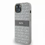 DKNY PU Leather Repeat Pattern Tonal Stripe kryt pre iPhone 14 - Béžový