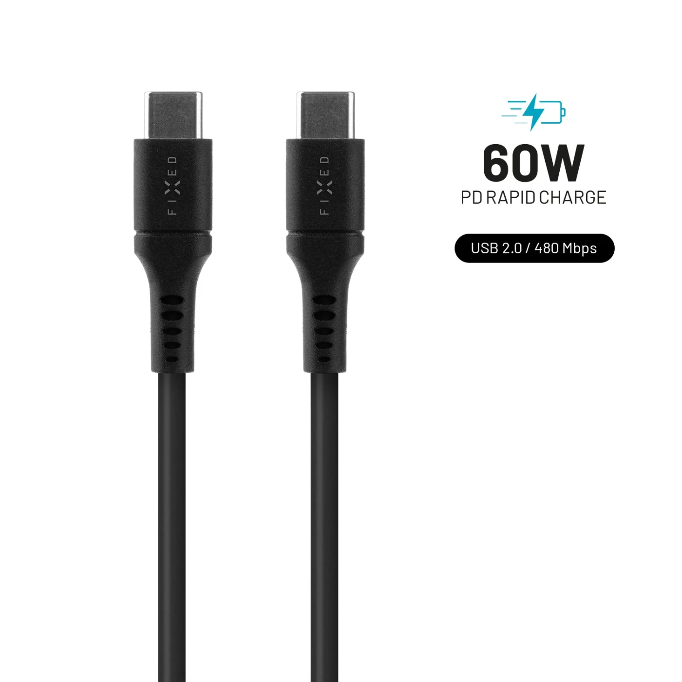 FIXED FIXED Liquid Silicone kabel USB-C/USB-C 60 W (1,2 m) Černá