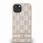 DKNY PU Leather Checkered Pattern and Stripe kryt pro iPhone 13 - Růžový