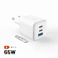 FIXED Mini GaN nabíječka 65 W (2× USB-C, USB-A) Bílá