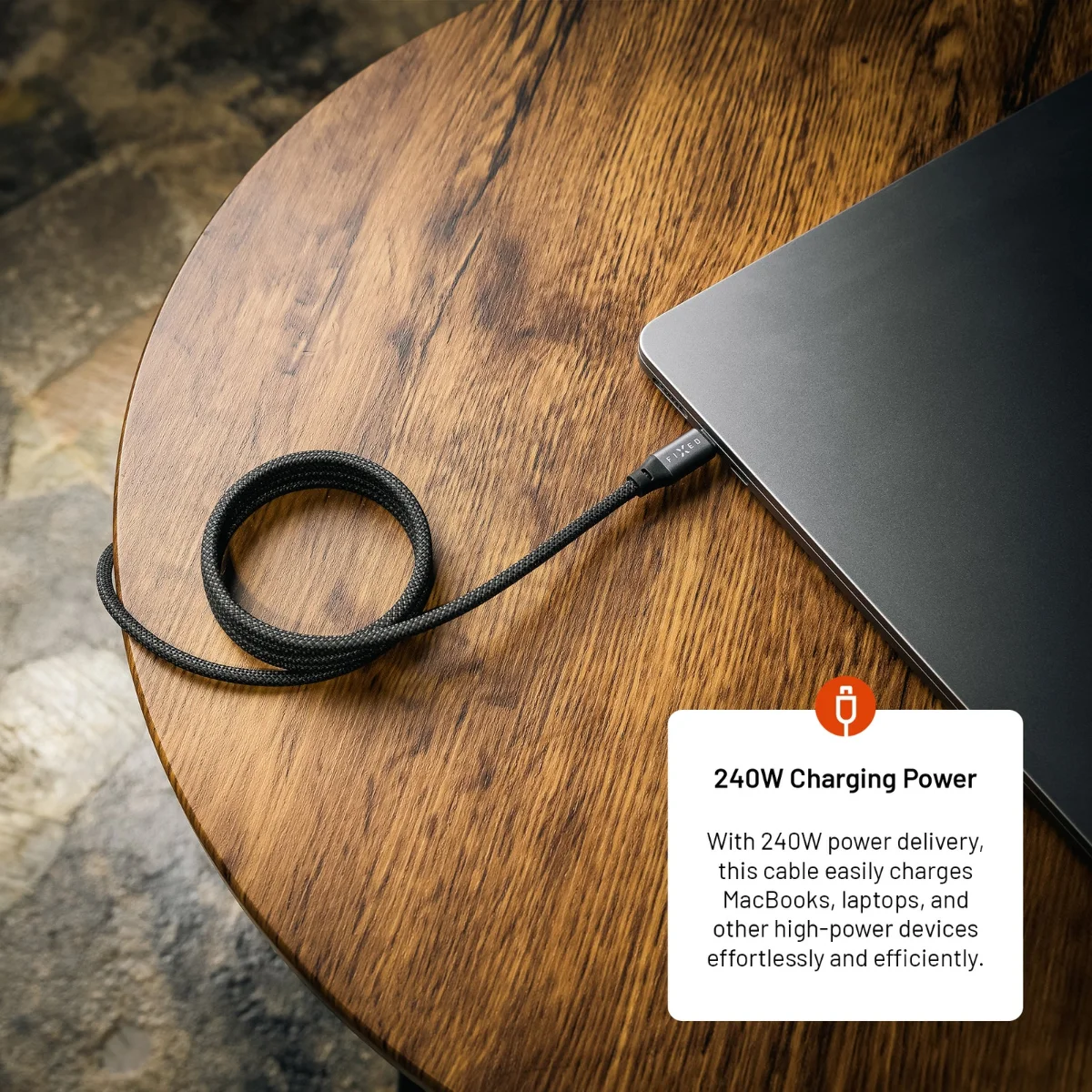 FIXED magnetický opletený kabel USB-C/USB-C 240 W (1,2 m)