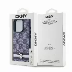 DKNY PU Leather Checkered Pattern and Stripe kryt pro iPhone 15 Pro - Modrý
