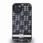 DKNY PU Leather Checkered Pattern and Stripe kryt pro iPhone 13 - Černý