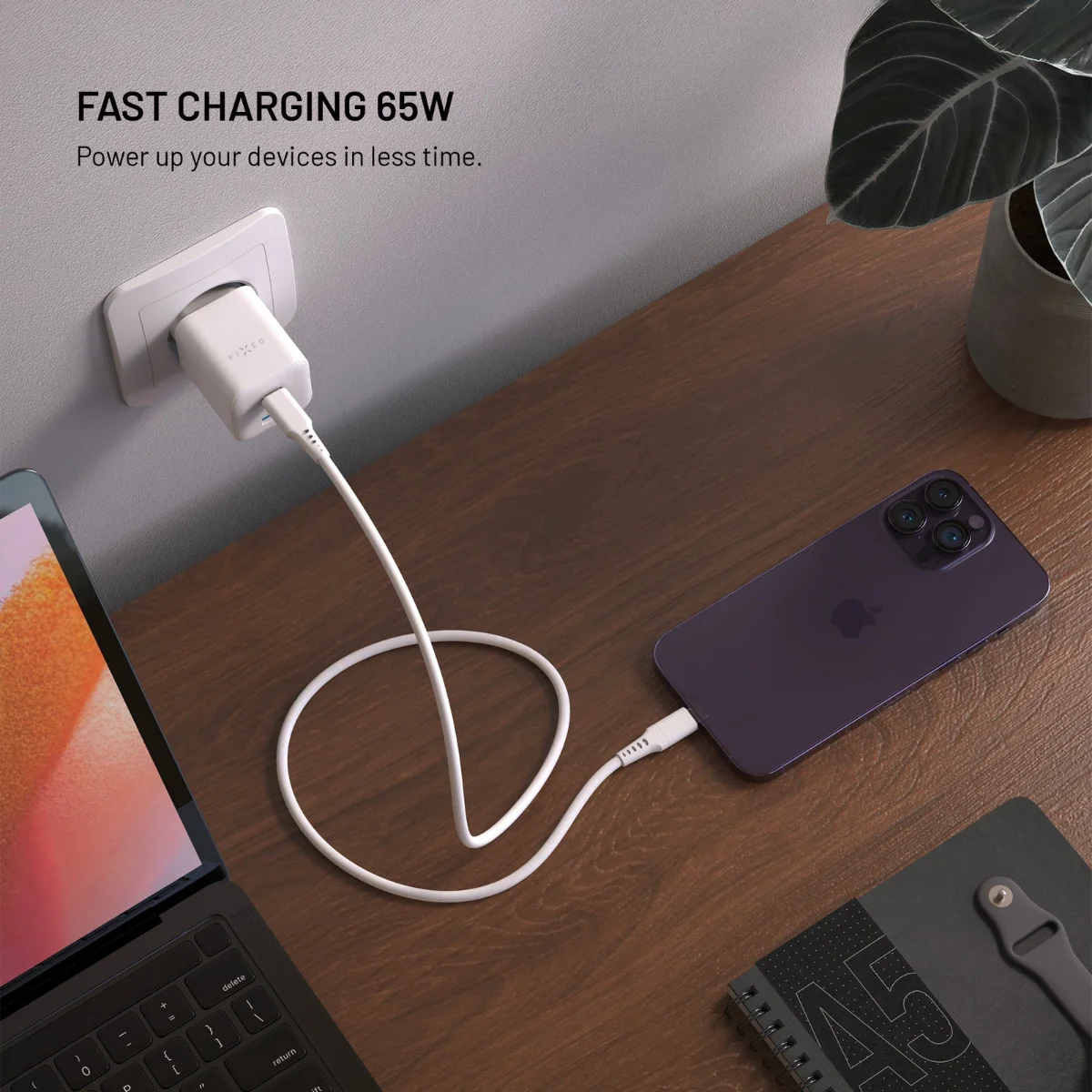 FIXED Mini GaN nabíječka 65 W (2× USB-C, USB-A)