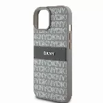 DKNY PU Leather Repeat Pattern Tonal Stripe kryt pro iPhone 15 - Béžový