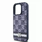 DKNY PU Leather Checkered Pattern and Stripe kryt pro iPhone 15 Pro - Modrý