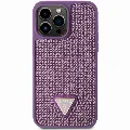 Guess Rhinestones Triangle Metal Logo Kryt pre iPhone 15 Pro Fialová