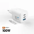 FIXED Mini GaN nabíječka 100 W (2× USB-C, USB-A) Bílá