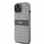 DKNY PU Leather Repeat Pattern Tonal Stripe kryt pro iPhone 15 - Béžový