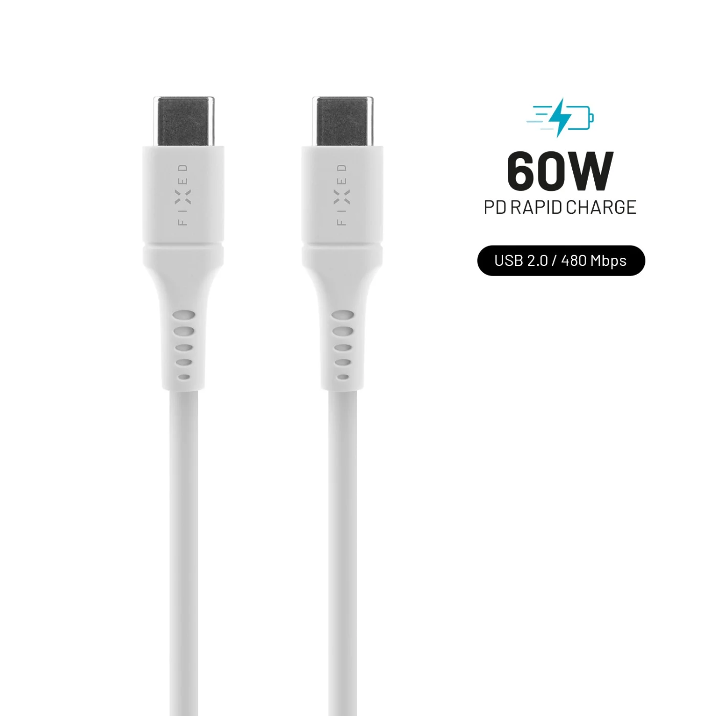 FIXED FIXED Liquid Silicone kabel USB-C/USB-C 60 W (1,2 m) Bílá
