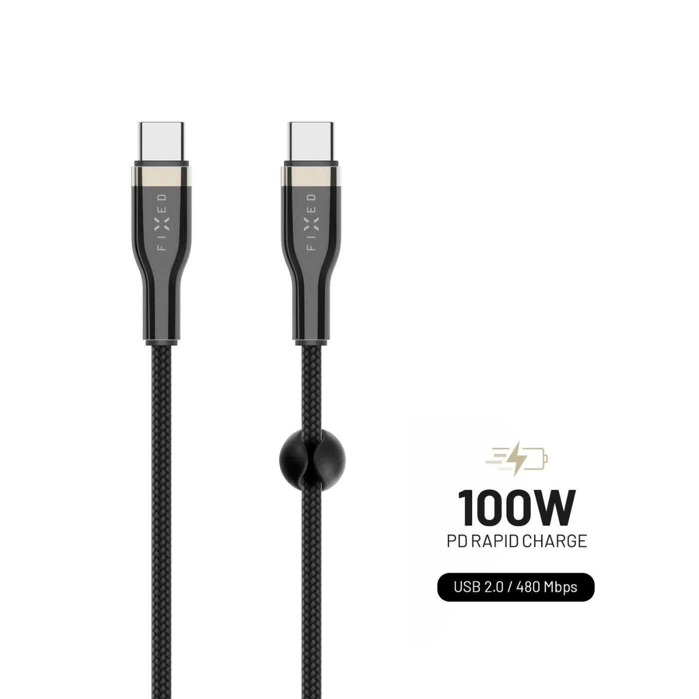 FIXED FIXED opletený kabel USB-C/USB-C 100 W (1,2 m) Černá