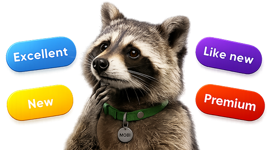MobileGear mascot with the grade badges Excellent, Like new, New and Premium
