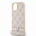 DKNY PU Leather Checkered Pattern and Stripe kryt pro iPhone 13 - Růžový