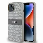 DKNY PU Leather Repeat Pattern Tonal Stripe kryt pre iPhone 14 - Béžový
