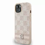 DKNY PU Leather Checkered Pattern and Stripe kryt pro iPhone 13 - Růžový