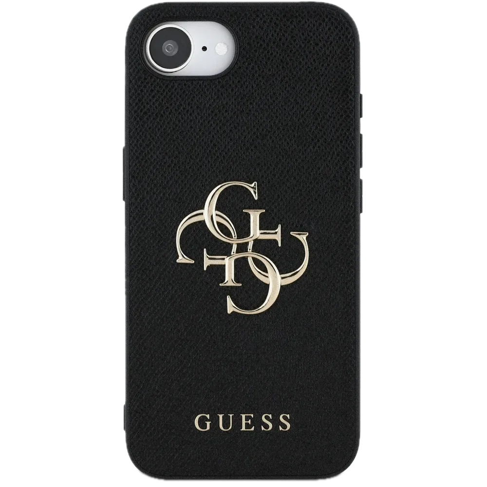 Guess PU Grained 4G Metal Logo kryt pro iPhone 16e Černá