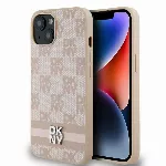 DKNY PU Leather Checkered Pattern and Stripe kryt pro iPhone 13 - Růžový