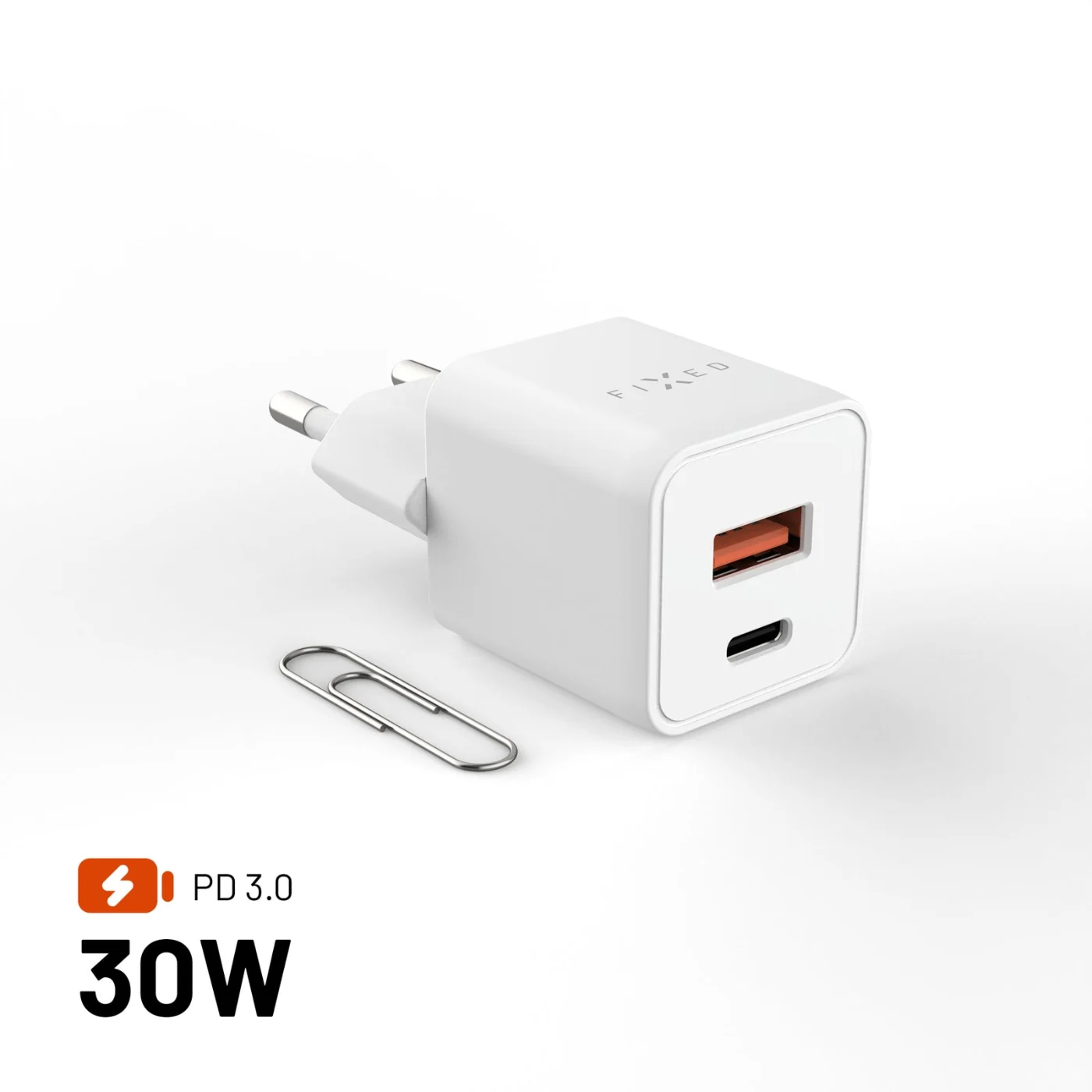 FIXED FIXED Mini GaN nabíječka 30 W (USB-C, USB-A) Bílá