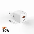 FIXED Mini GaN nabíječka 30 W (USB-C, USB-A) Bílá